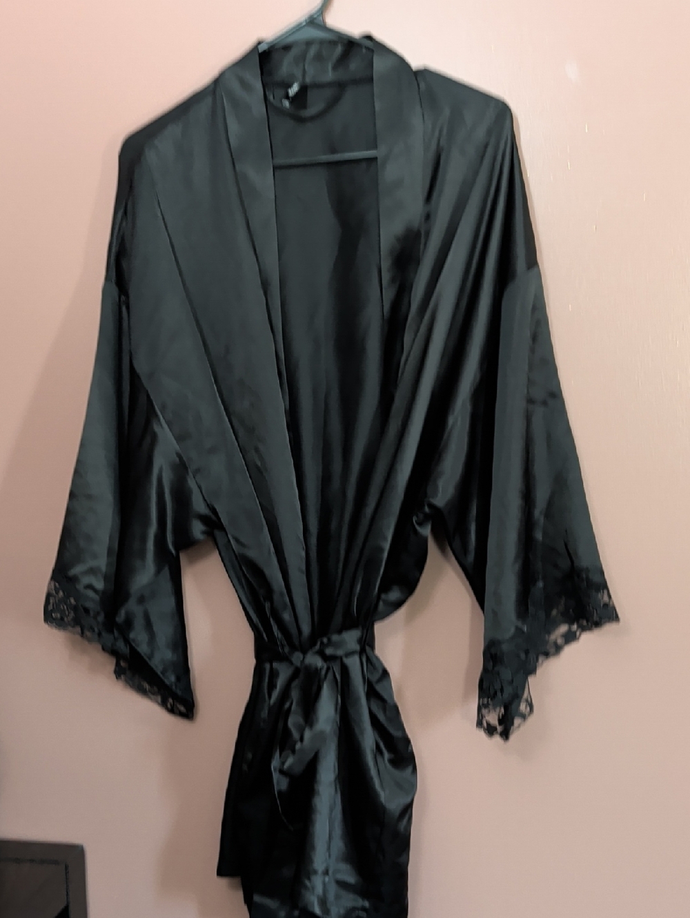 Silky Lace-Edge Robe — Black